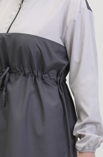 Büyük Beden Beli Büzgülü Boneli Tesettür Mayo 3030-04 Antrasit Gri 3030-04