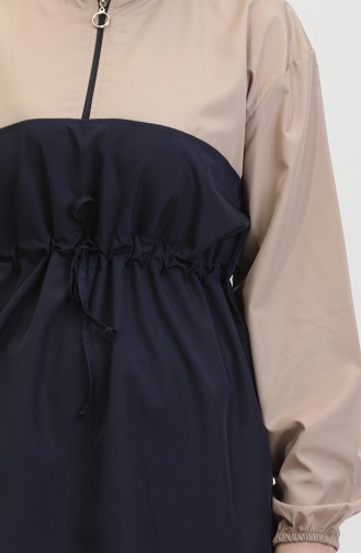 Büyük Beden Beli Büzgülü Boneli Tesettür Mayo 3030-03 Lacivert Vizon 3030-03