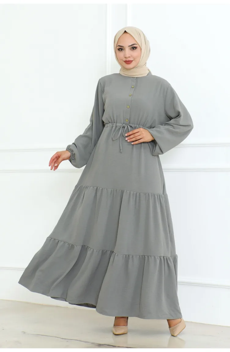 Afra Lace Detailed Dress 0001-02 Gray 0001-02