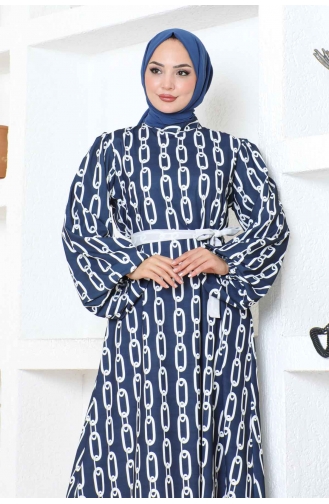 Robe A Motifs Chaine 1117-03 Bleu Marine 1117-03