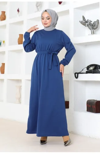 Gürteldetailliertes Hijab-Kleid 2086-01 Schwarz 2086-01