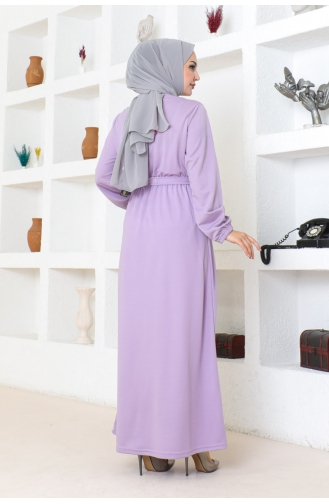 Belt Detailed Hijab Dress 2086-03 Lilac 2086-03