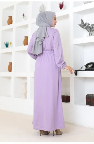 Gürteldetailliertes Hijab-Kleid 2086-03 Flieder 2086-03