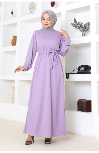 Belt Detailed Hijab Dress 2086-03 Lilac 2086-03