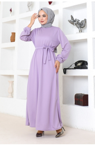 Belt Detailed Hijab Dress 2086-03 Lilac 2086-03