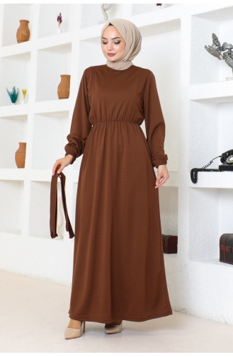 Robe Hijab Détail Ceinture 2086-04 Marron 2086-04