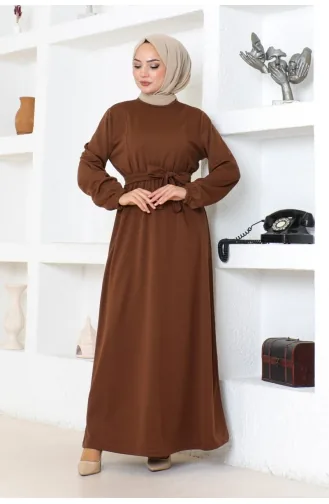 Gürteldetailliertes Hijab-Kleid 2086-04 Braun 2086-04