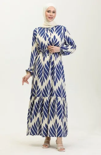 Gerafftes Kleid Aus Viskose Mit Pinselmuster 81869-04 Indigo 81869-04