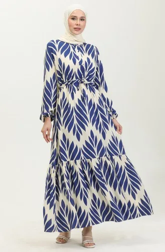 Gerafftes Kleid Aus Viskose Mit Pinselmuster 81869-04 Indigo 81869-04