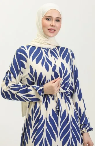 Gerafftes Kleid Aus Viskose Mit Pinselmuster 81869-04 Indigo 81869-04