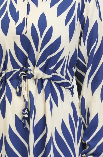 Gerafftes Kleid Aus Viskose Mit Pinselmuster 81869-04 Indigo 81869-04