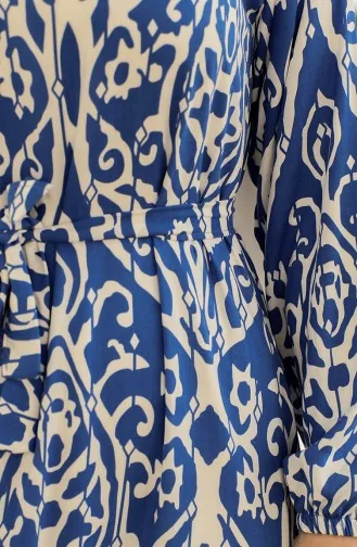 Gemustertes Viskosekleid Mit Gürtel 0439-05 Indigo 0439-05