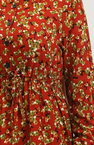 Robe Viscose A Motifs Fleuris 0426-04 Khaki Brique 0426-04