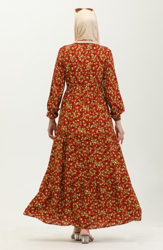 Robe Viscose A Motifs Fleuris 0426-04 Khaki Brique 0426-04