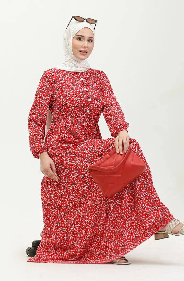 Robe Viscose Boutonnée 0428A-01 Rouge Bleu Marine 0428A-01
