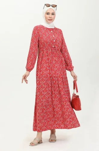 Robe Viscose Boutonnée 0428A-01 Rouge Bleu Marine 0428A-01