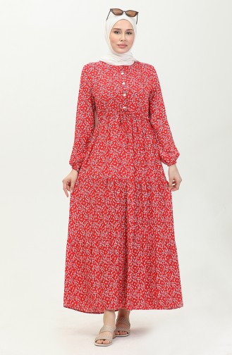 Robe Viscose Boutonnée 0428A-01 Rouge Bleu Marine 0428A-01