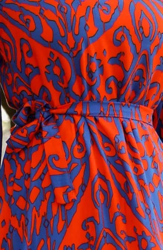 Robe Viscose A Motifs Et Ceinturée 0439-04 Orange Bleu Marine 0439-04