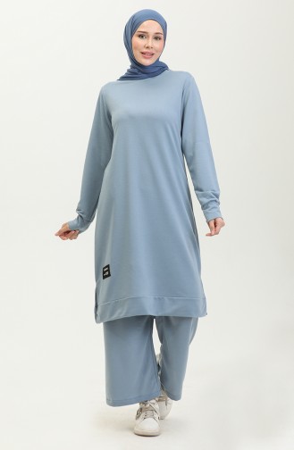 Ensemble Double Pantalon Tunique à Deux Cordes 0044-34 Bleu 0044-34