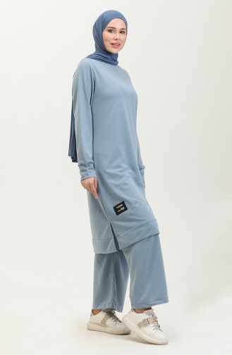Ensemble Double Pantalon Tunique à Deux Cordes 0044-34 Bleu 0044-34