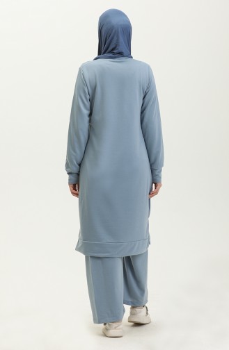 Ensemble Double Pantalon Tunique à Deux Cordes 0044-34 Bleu 0044-34