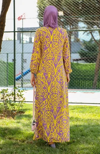 Gemustertes Viskosekleid Mit Gürtel 0439-02 Gelb 0439-02
