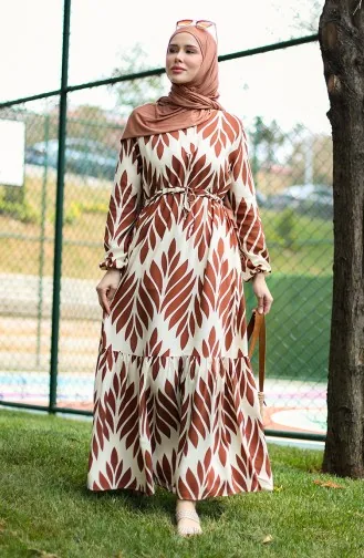 Viscose Brush Pattern Gathered Dress 81869-06 Tan 81869-06