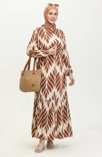 Viscose Brush Pattern Gathered Dress 81869-06 Tan 81869-06