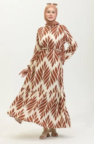 Viscose Brush Pattern Gathered Dress 81869-06 Tan 81869-06