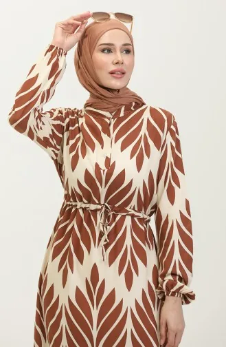 Viscose Brush Pattern Gathered Dress 81869-06 Tan 81869-06