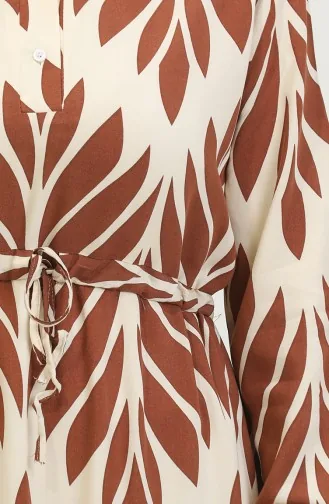 Viscose Brush Pattern Gathered Dress 81869-06 Tan 81869-06