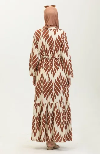 Viscose Brush Pattern Gathered Dress 81869-06 Tan 81869-06