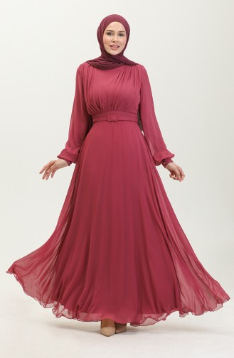 Pileli Abiye Elbise 5422-16 Açık Mürdüm