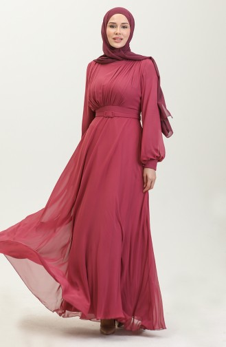 Pileli Abiye Elbise 5422-16 Açık Mürdüm