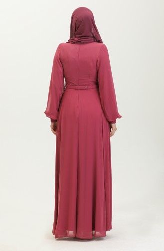 Pileli Abiye Elbise 5422-16 Açık Mürdüm