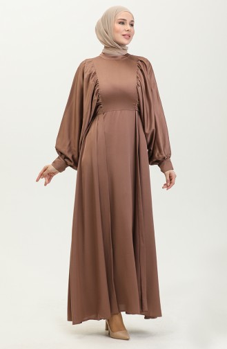 Abendkleid Aus Satin Mit Ballonärmeln 6020A-04 Milchbraun 6020A-04