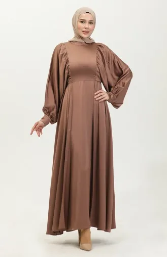 Robe De Soirée Satin Manches Ballon 6020A-04 Brun Lait 6020A-04