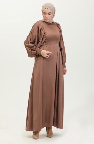 Abendkleid Aus Satin Mit Ballonärmeln 6020A-04 Milchbraun 6020A-04