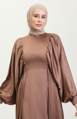 Abendkleid Aus Satin Mit Ballonärmeln 6020A-04 Milchbraun 6020A-04