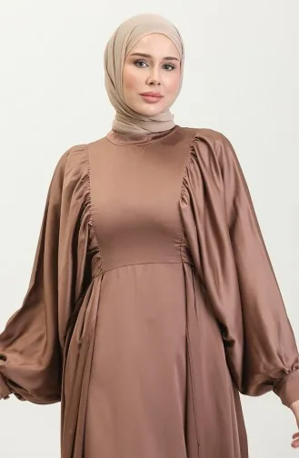 Robe De Soirée Satin Manches Ballon 6020A-04 Brun Lait 6020A-04