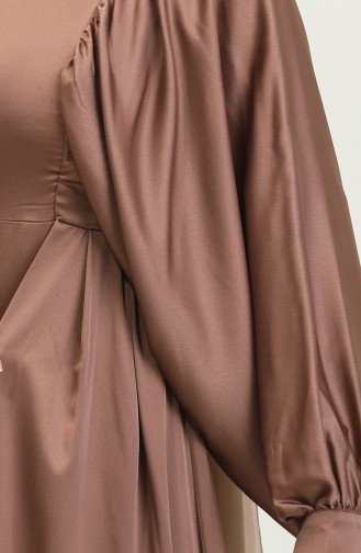 Abendkleid Aus Satin Mit Ballonärmeln 6020A-04 Milchbraun 6020A-04