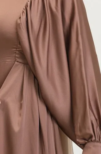 Robe De Soirée Satin Manches Ballon 6020A-04 Brun Lait 6020A-04