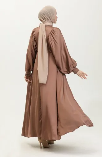 Robe De Soirée Satin Manches Ballon 6020A-04 Brun Lait 6020A-04