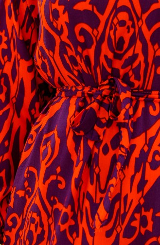 Gemustertes Viskosekleid Mit Gürtel 0439-01 Orange 0439-01