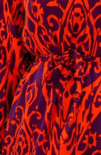 Patterned Belted Viscose Dress 0439-01 Orange 0439-01