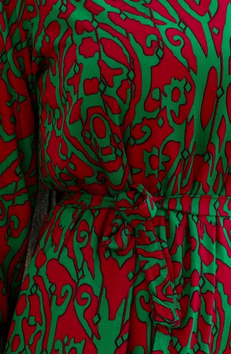 Robe Viscose A Motifs Et Ceinturée 0439-06 Vert 0439-06