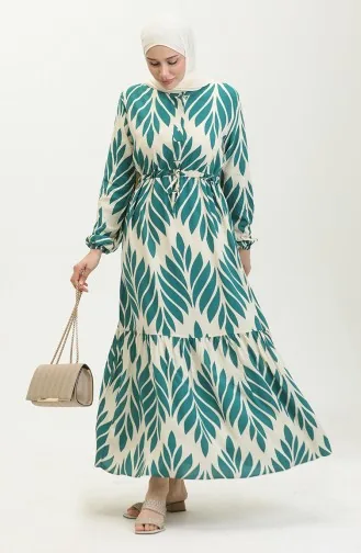 Viscose Brush Pattern Gathered Dress 81869-05 Emerald Green 81869-05