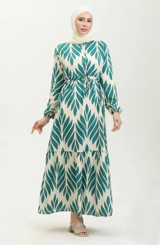 Viscose Brush Pattern Gathered Dress 81869-05 Emerald Green 81869-05