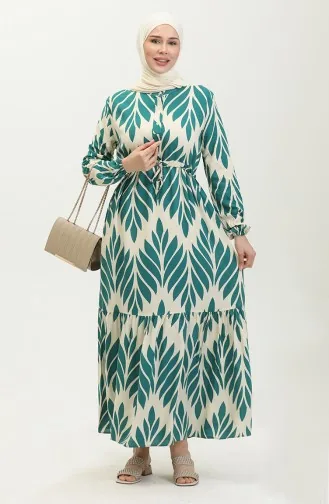 Viscose Brush Pattern Gathered Dress 81869-05 Emerald Green 81869-05