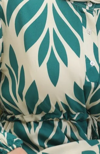 Viscose Brush Pattern Gathered Dress 81869-05 Emerald Green 81869-05